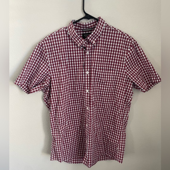Nordstrom Men's Shop Tech-Smart Trim Fit Short Sleeve Red Blue White Checkered - Picture 1 of 10